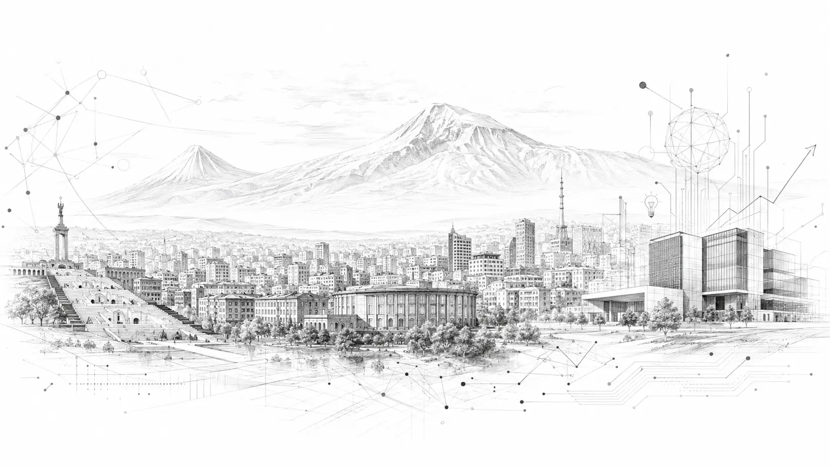 Black-and-white sketch of Armenia’s digital economy vision
